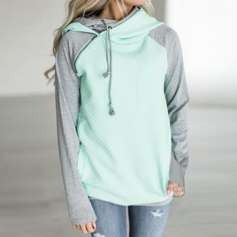 Autumn Winter Patchwork Women Sweatshirt Harajuku Hooded Hoodies Long Sleeve Zipper Tracksuit Pullover Tops WS3249R