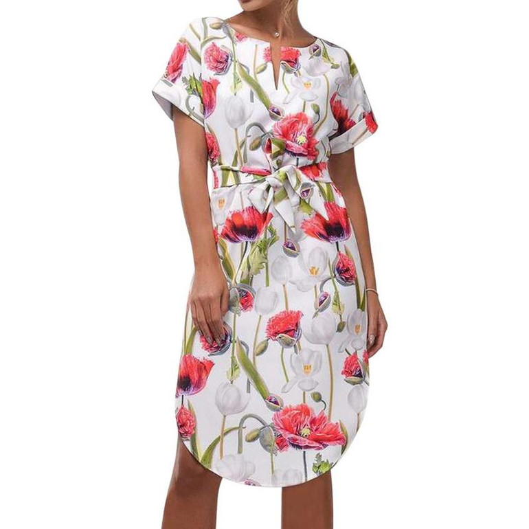 Laamei 2018 Summer Dress Women Fashion Print Bandage Elegant Cute Sashes Robes V-neck Sexy Slim Sheath Women Dresses Vestidos