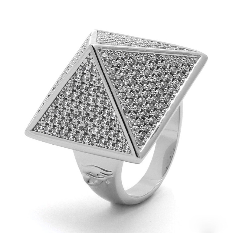 King Ice Rhodium CZ Pyramid Ring