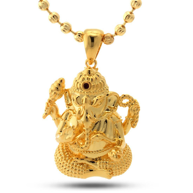 King Ice 14K Gold Ganesha Necklace
