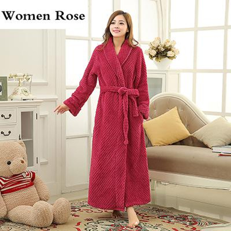 Lovers Winter Long Thick Warm Bathrobe Men Thermal Coral Fleece Kimono Bath Robe Male Classic Dressing Gown Mens Flannel Robes