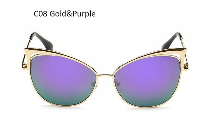 Aimade Vintage Women Cat Eye Sunglasses Fashion Female Hollow Shades Superstar Retro Big Cateye Mirror Sun Glasses Ladies UV400