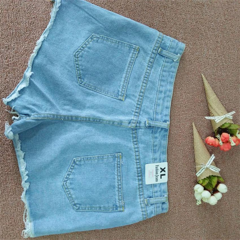 HziriP Fashion Short Jeans Embroidery Floral Women Shorts Denim Ribbons Cotton Female High Waist Denim Shorts Blue Plus Size