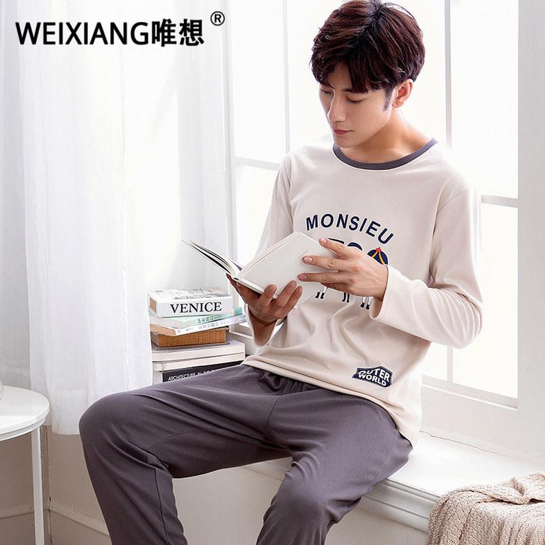 Cotton Long Sleeve O-neck Pajama For Men Spring Autumn Men Pajamas Set Women Sleepshirts Couple Striped Sleepwear Homewear