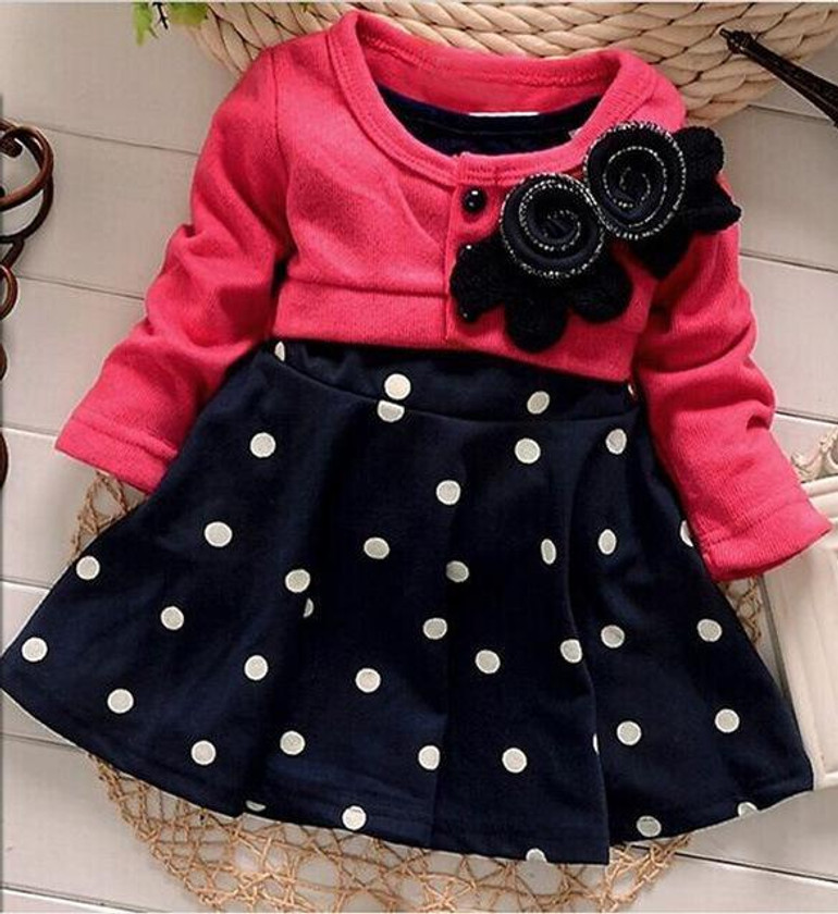 Cotton Baby Girls Toddler Dresses Party 2017 New Autumn Sleeve Polka Dot Princess Tutu Bow Girls Dress Children Clothing hsp029