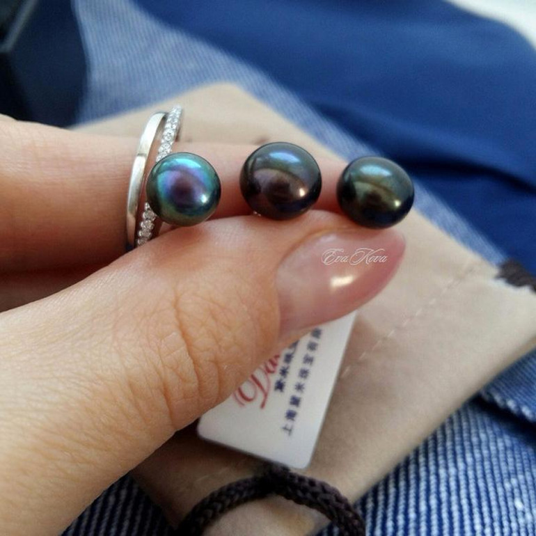 DAIMI Silver Earrings 4 Sizes Black Freshwater Pearls 925 Sterling Silver Jewelry for Women Studs Gifts Luxury Quality