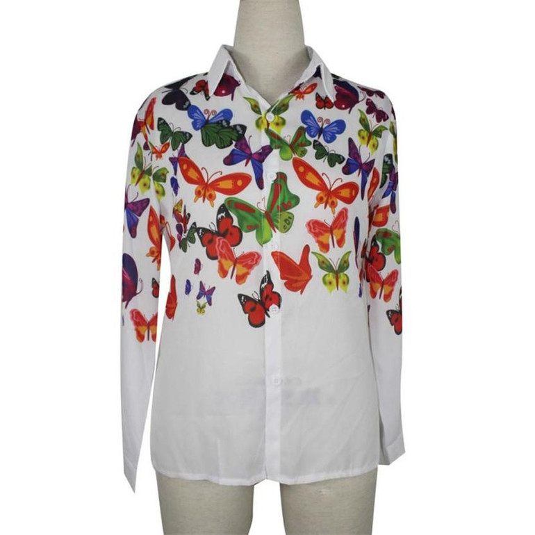 Blusas Women Blouses white fashion Butterfly Chiffon blouse plus size body Tops Long Sleeve Shirt Casual blusa femininoJa25