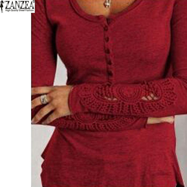 Blusas Femininas Autumn 2018 Women Blouses Embroidery Crochet Lace Sleeve Hollow Solid Casual Tops O-Neck Shirts Plus Size S-5XL