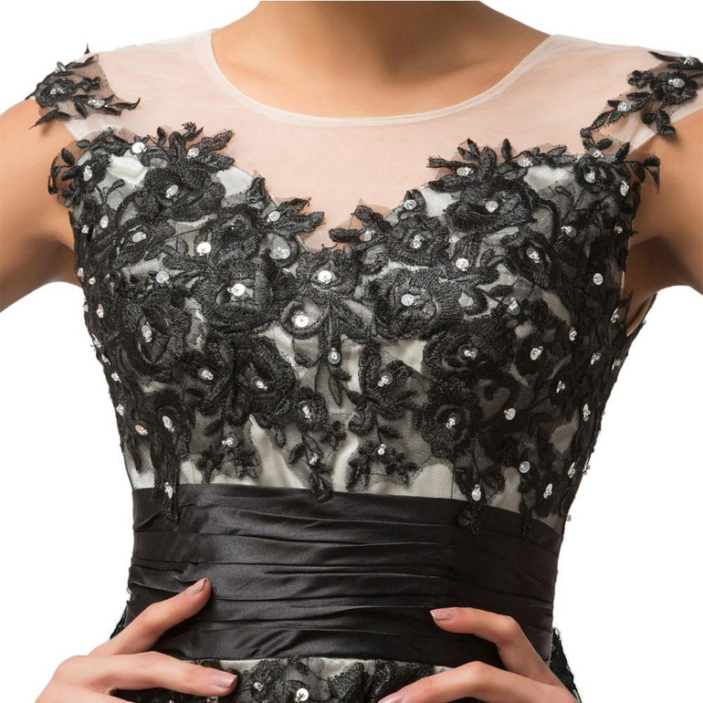 Luxury Sheer short black Lace robe de Cocktail Party dresses 2018 Grace Karin Cap sleeve cheap ball gown coctail dress 7581