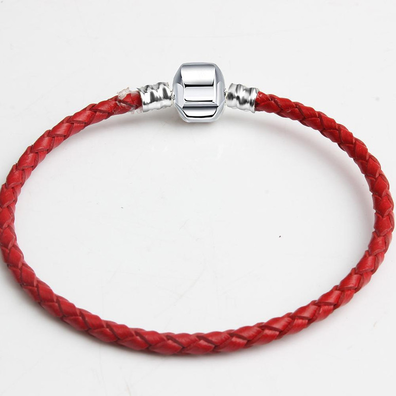 Authentic 925 Sterling Sliver Fashion Red Leather Rope Basic Bracelet Bangle Fit Women DIY Bead Charm With Logo