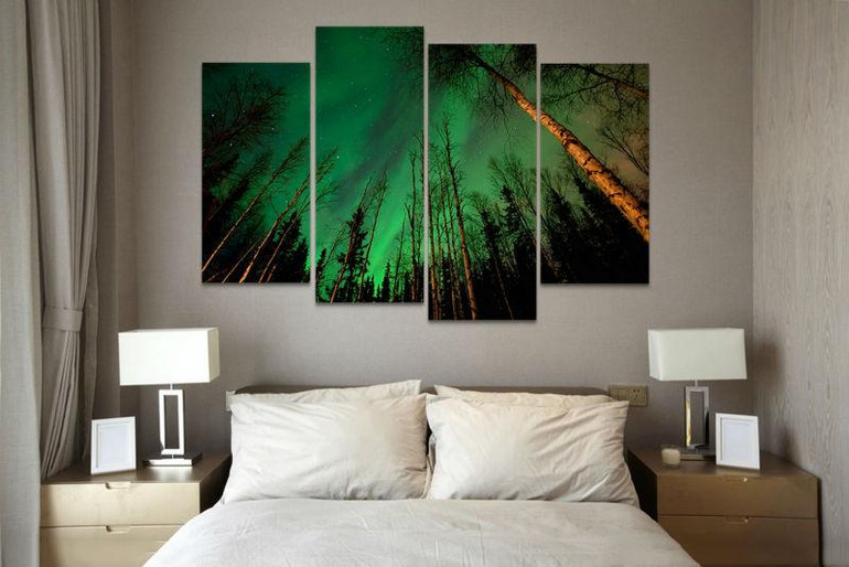 HD Print Aurora Borealis tree Painting modern home decor wall art Print Painting on canvas living room decor Art Picture