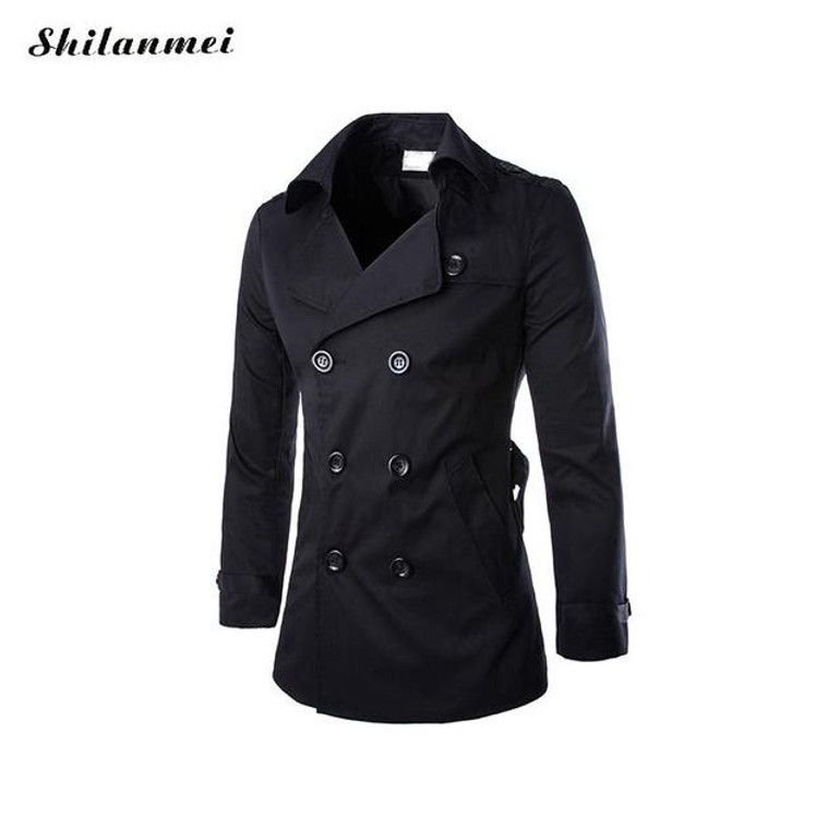 2017 Fashion Slim Fit Mens Trench Coat Double Breasted Male Trench Coat Plus Size Casual Business Trench Coat Men Khaki Coat