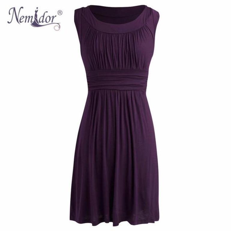 Nemidor 2016 Spring Summer Women Elegant O-neck Retro Pleated Swing Dresses Casual Sleeveless Midi Party Dress