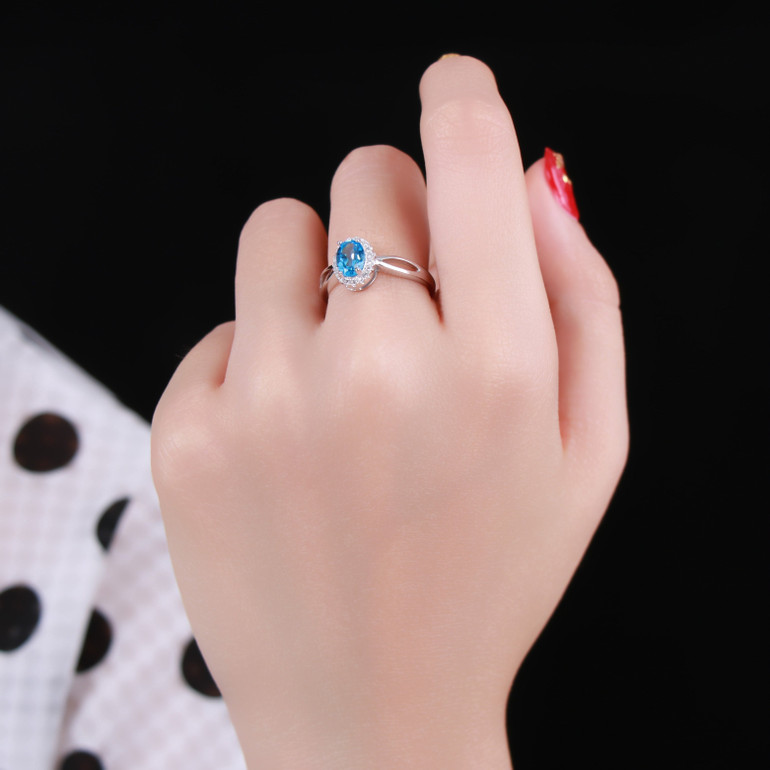 MoBuy MBRI030 Oval Natural Gemstone Topaz Engagement Rings 925 Sterling Silver Jewelry White Gold Plated Fine Jewelry For Women