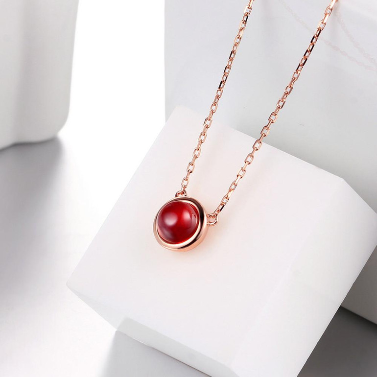 MoBuy MBNI026 Simple Style Red Natural Gemstone Garnet Necklace & Pendant 925 Sterling Silver Gold Plated Fine Jewelry For Women