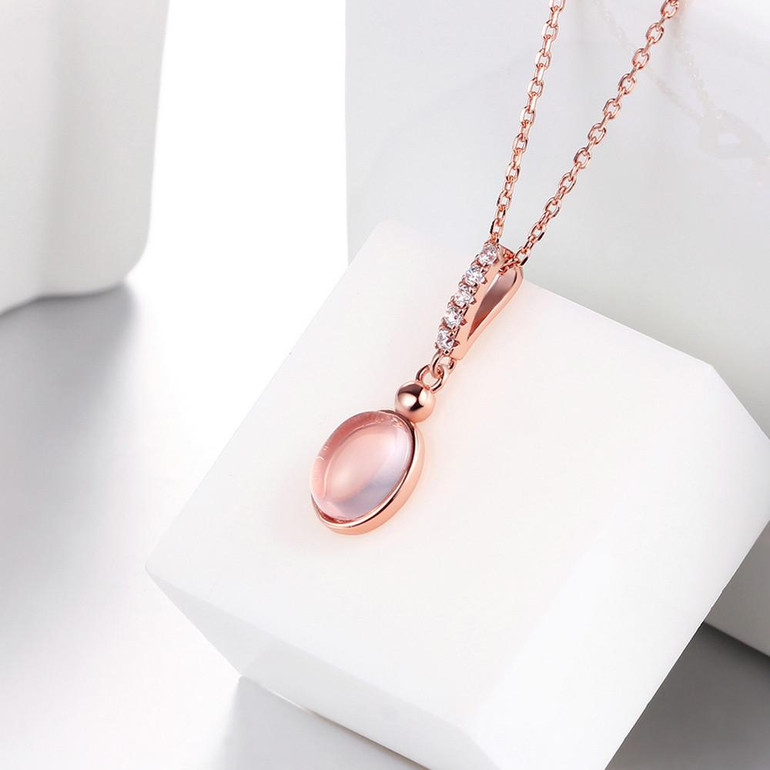 MoBuy MBNI009 Pink Natural Gemstone Rose Quartz Necklace & Pendant 925 Sterling-Silver-Jewelry Rose Gold Plated Fine For Women