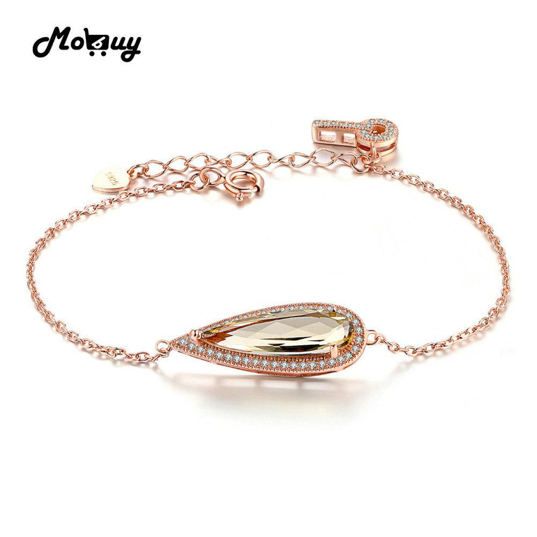 MoBuy MBHI010 Luxury Big Natural Gemstone Citrine Bracelets $ Bangle 925 Sterling Silver Fine Jewelry Rose Gold Plated For Women