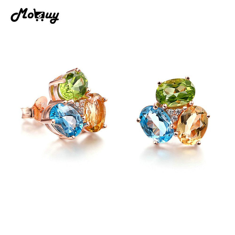 MoBuy MBEI037 3-Colors Oval Gemstone Citrine Topaz Peridot Stud Earrings 925 Sterling Silver Jewelry Rose Gold Plated For Women