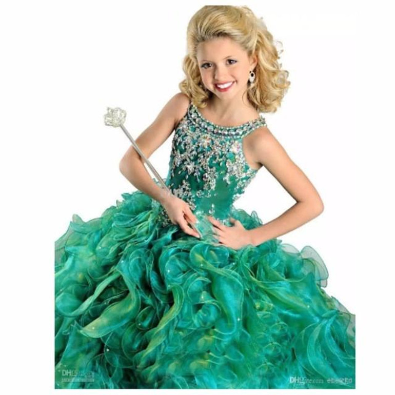2017 Pageant Dress for Girls Glitz Ball Gown Scoop Organza Crystals Ruffles Flower Girl Dresses for Weddings Prom Dress Children