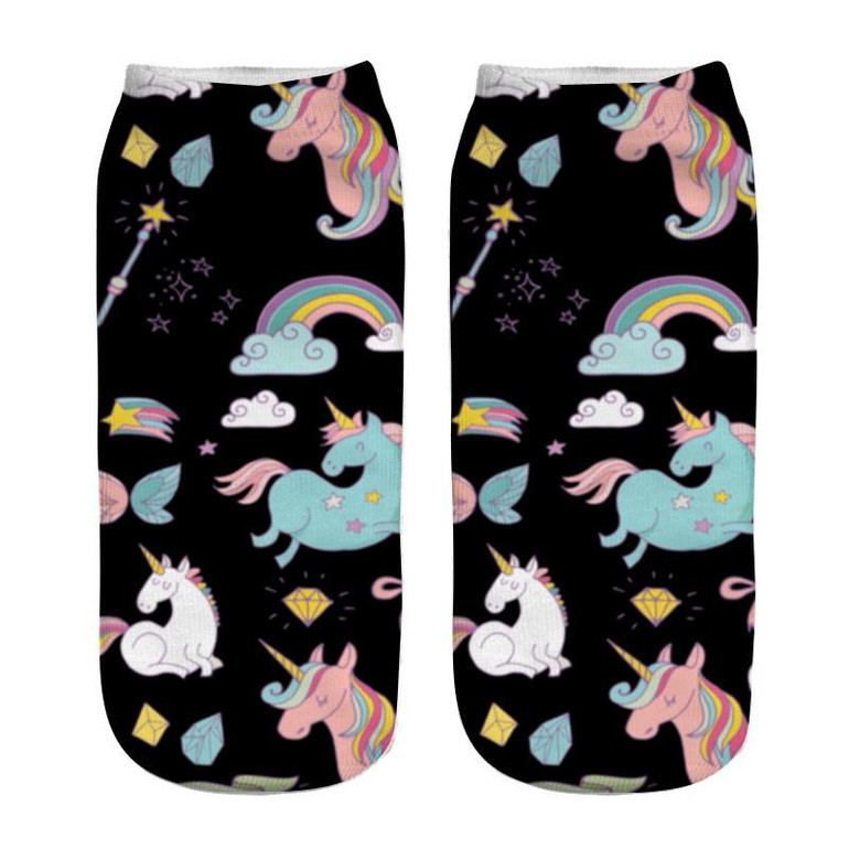 emoji unicorn socks  Hot Sale 3d Printed womens socks low cut ankle short funny harajuku ankle socks calzini