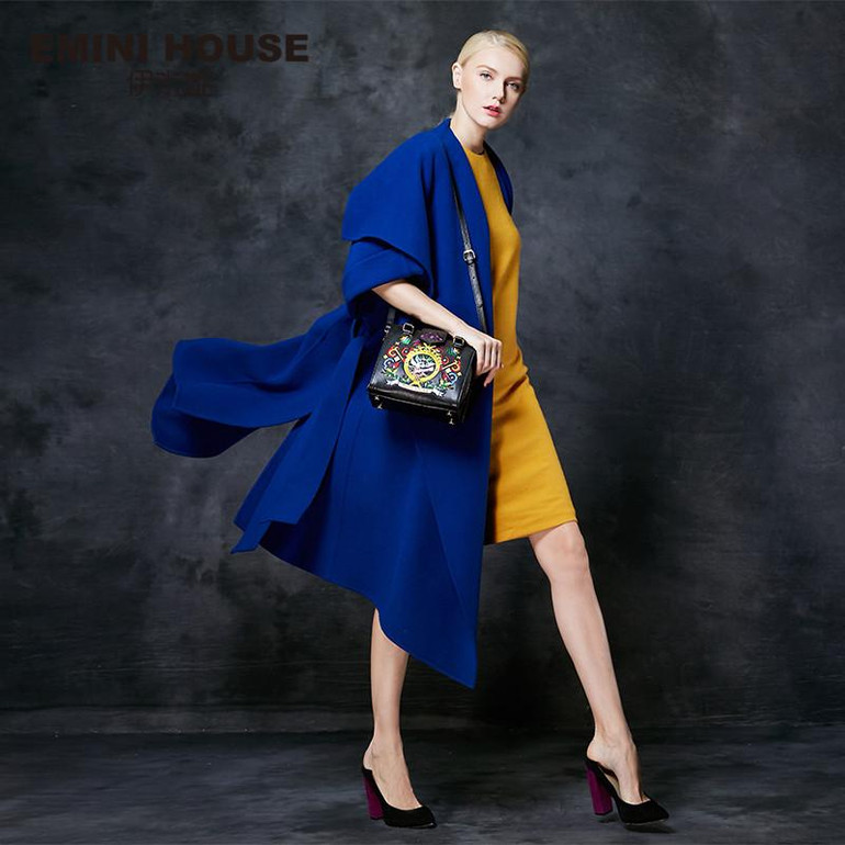 EMINI HOUSE Classic Embroidery Handbags Split Leather Women Shoulder Bag Fashion Women Messenger Bags Crossbody Bags For Women