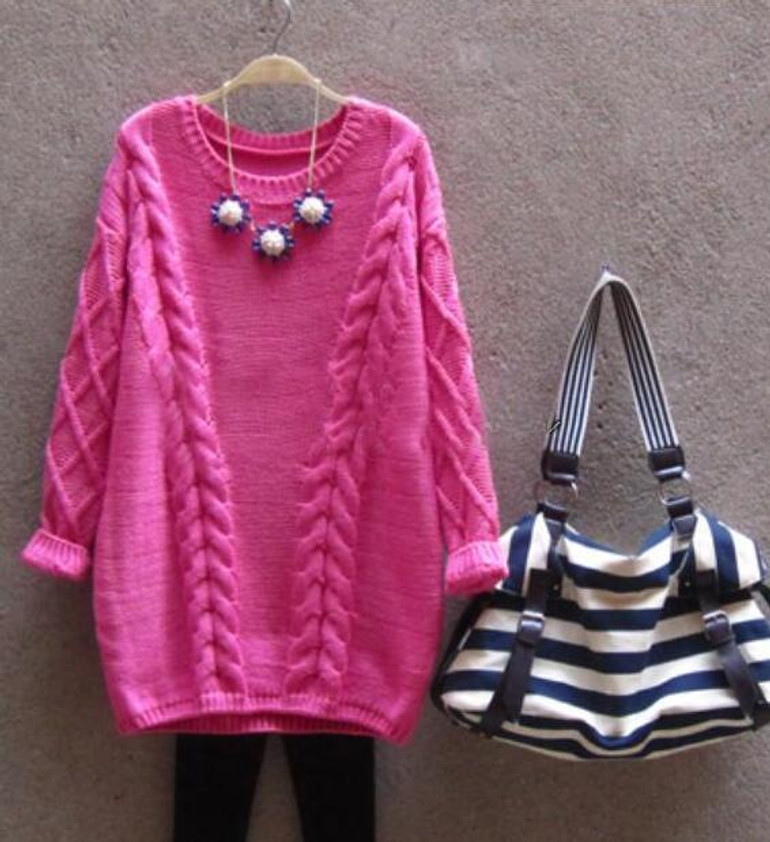 Long Sweater Women Autumn Winter Fashion O-Neck Twisted Chunky Cable Jumper Female Vintage Knitted Pullovers and Sweaters