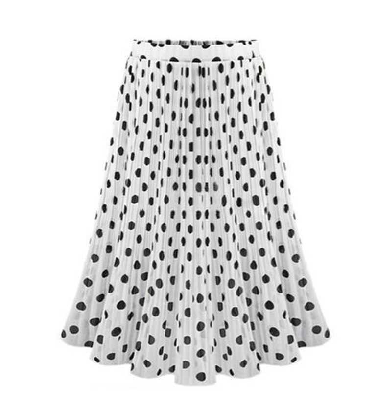 2017 Vintage pleated skirts Polka Dot Chiffon Skirt all-match Waist Fold slim Skirts Women's waisted Midi Skirt Ukraine Black