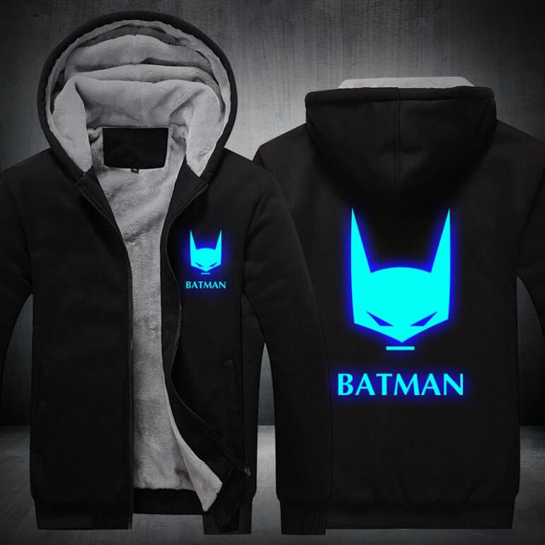 2017 USA SIZE Unisex Super Hero Batman Hoodies Coat Winter Fleece Thicken Luminous Sweatshirts Jacket Men Hoodies