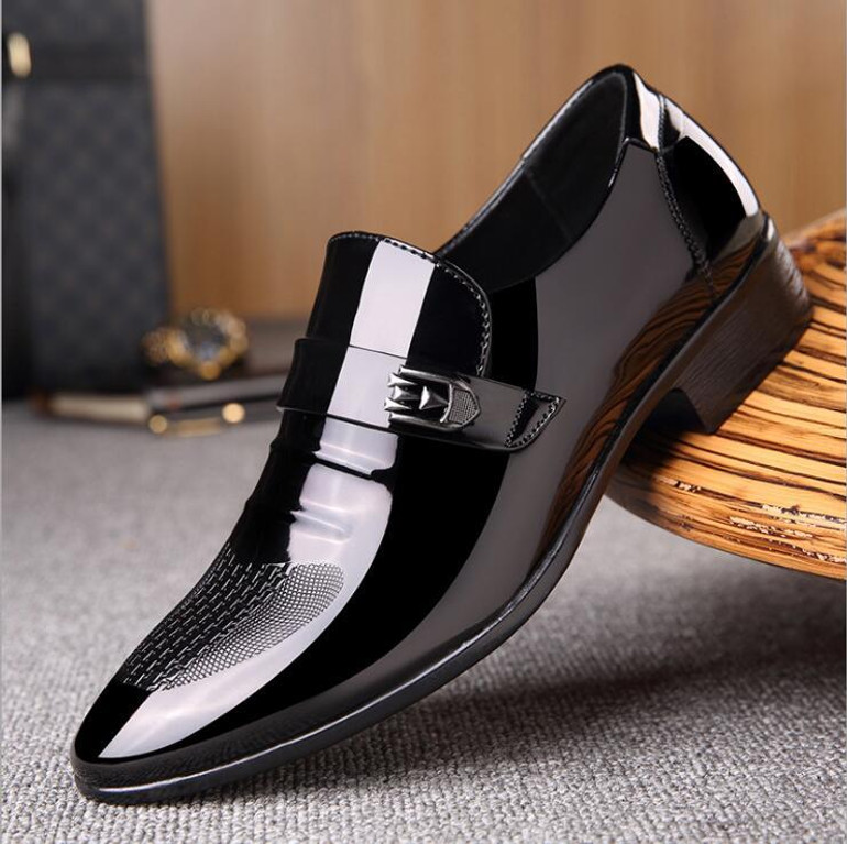 Jack Willden Italian Luxury Style Men's Bussines Dress Shoes Patent Leather Pointed Toe Slip on Black Formal Wedding Flats Shoes