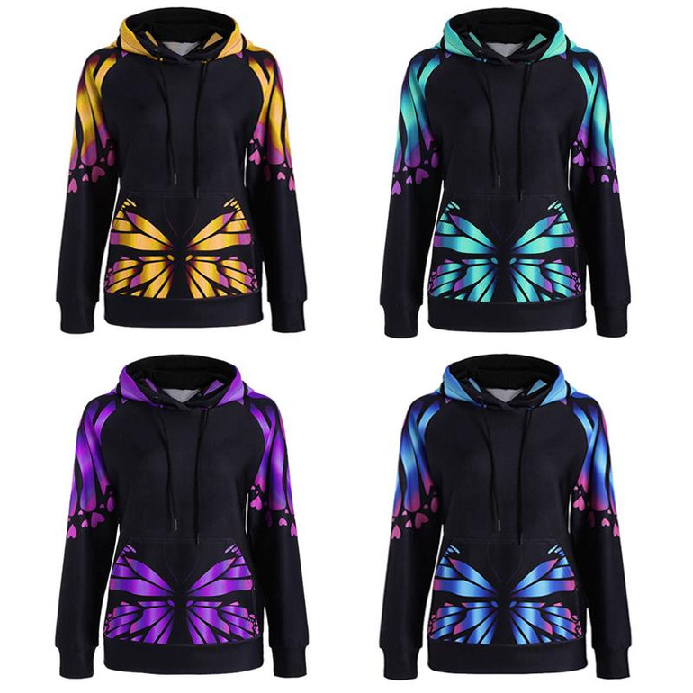 2017 Harajuku Style Autumn Winter Women Hoodies Long Sleeve Butterfly Printed Sweatshirt Loose Hoodies For Women Hoody