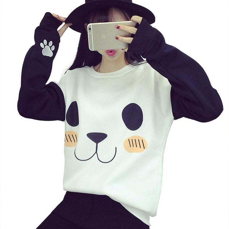 2017 Harajuku Kawaii Panda Printed Women Hoodies Sweatshirt Pullover Fleece Cute Loose Cartoon Tracksuit Female Hit Color M-XL