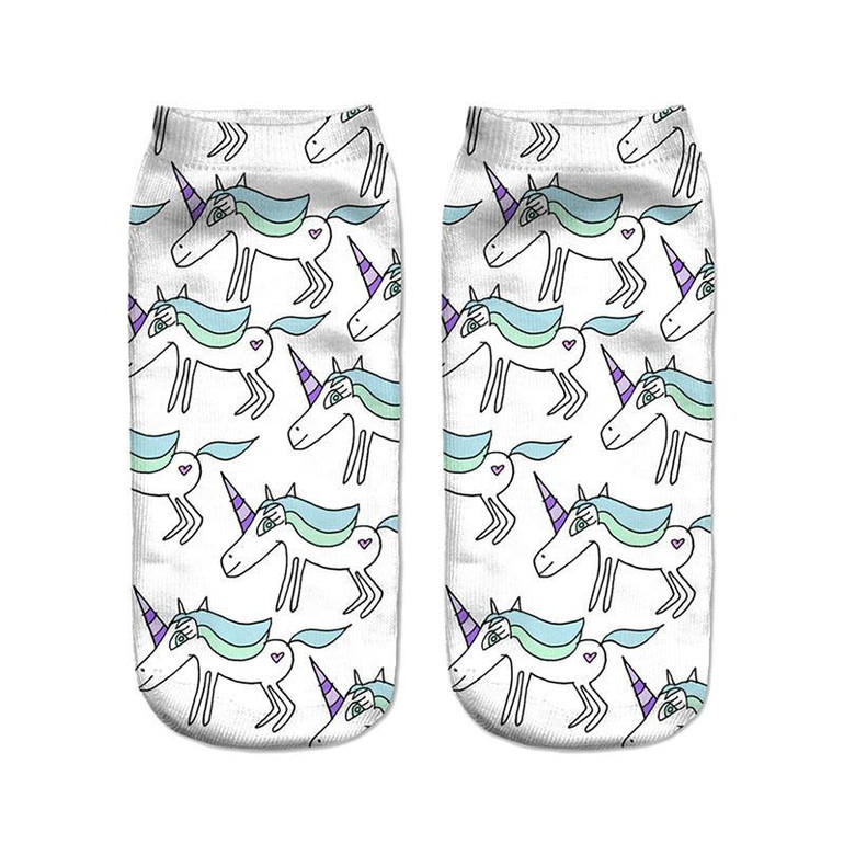 2017 Harajuku 3D Print Unicorn Socks Women Kawaii Ankle Licorne Chaussette Femme Calcetines Mujer Cute Emoji Art Socks
