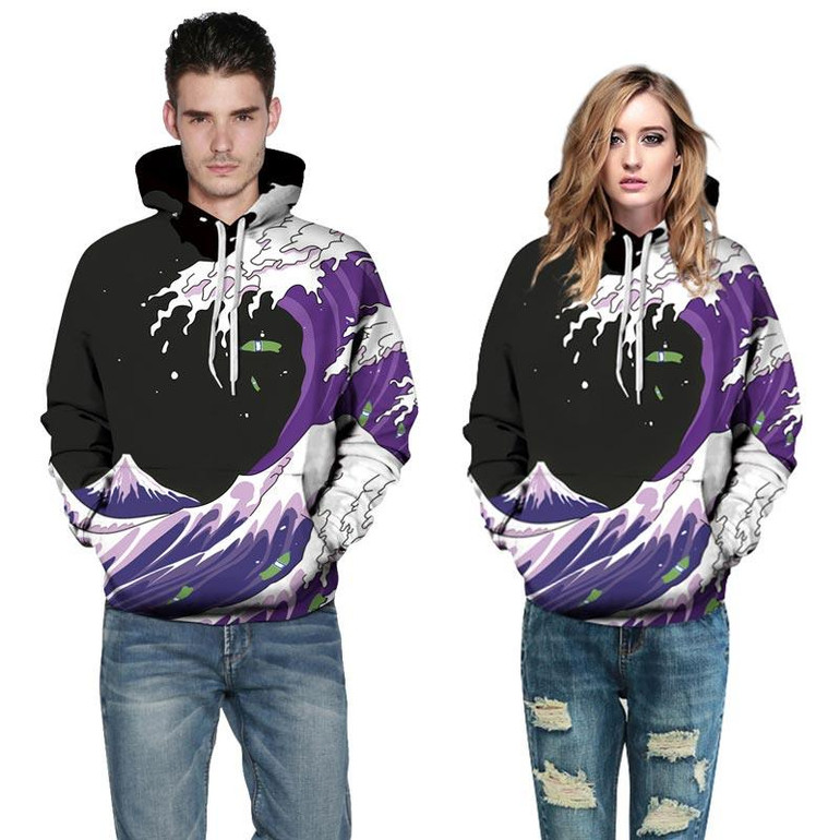Mr.1991INC Autumn Winter Fashion Men/Women Hoodies Hooded With Hat Print Sea Waves Thin Style 3d Sweatshirts