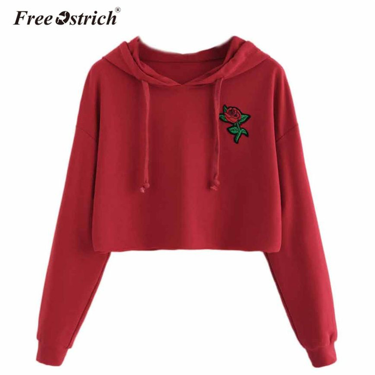 Free Ostrich Sweatshirt Hoodies Women Long Sleeve Floral Embroidery Hooded Sudadera Mujer sweatshirt Women Tumblr Harajuku No8
