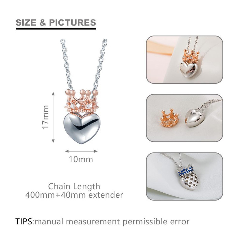SA SILVERAGE 925 Sterling Silver Heart Necklaces Pendants for Women Fine Jewelry Rose Gold Color 925 Silver Pendant Necklace