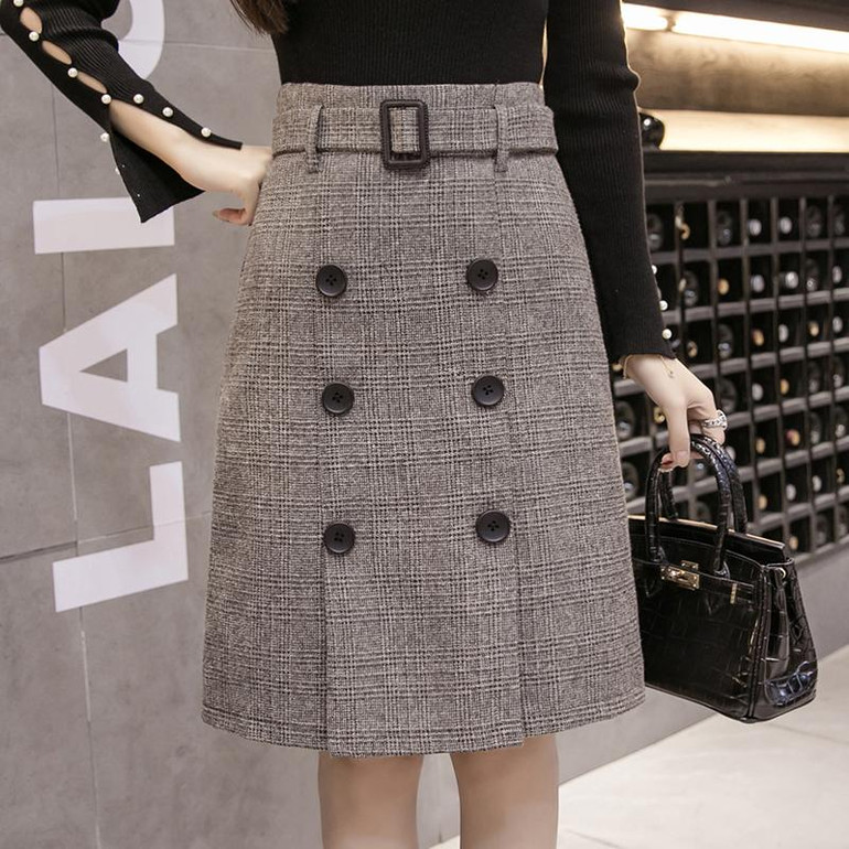 Fashion Autumn Winter A-line Skirt 2017 Plus Size High Waist Saias Femininas Casual Women Midi Skirts Female Woolen Plaid Skirts