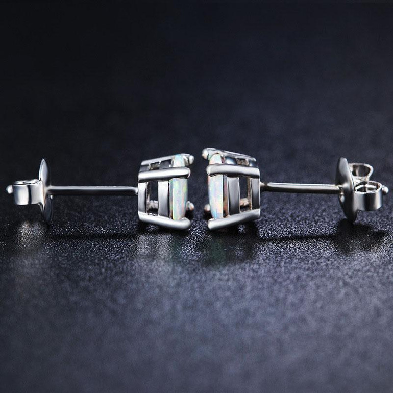 Fashion 6MM Opal Silver Stud Earrings Charm Jewelry