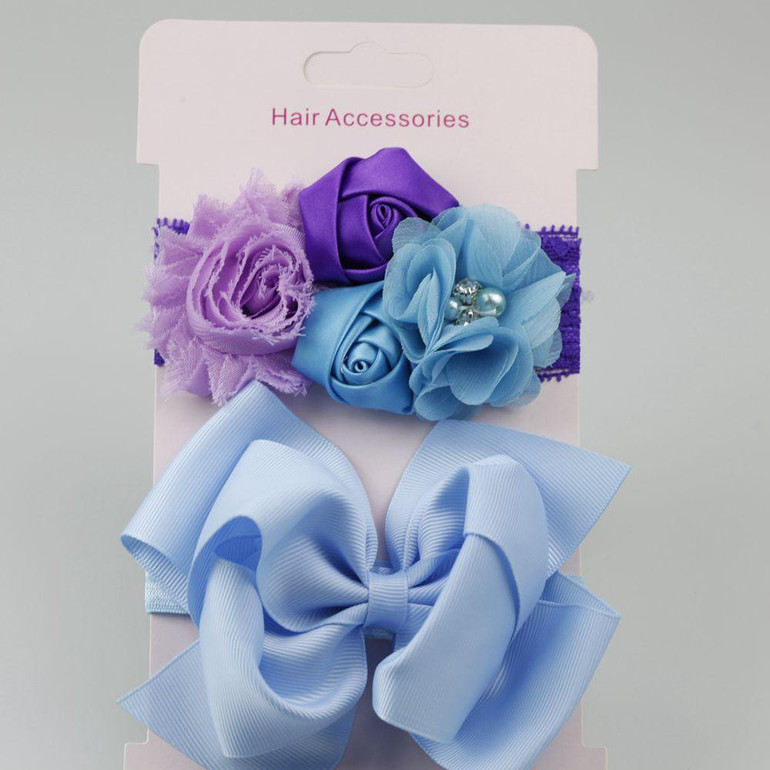 2017 Rose Lace hair band elastic double hair Bow flower Headband cute girls headwear children hair accessories 2pcs/set