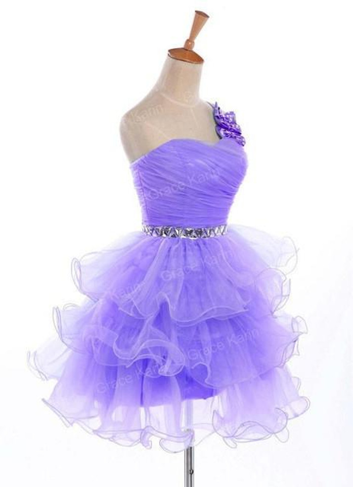 2017 Robe De Cocktail Grace Karin One shoulder Crystals Organza Ball Gowns  Blue Purple Pink Short Cocktail Dresses Party Gown