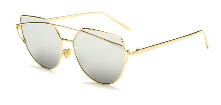 Cat eye Women Sunglasses Women Brand Design Mirror Flat Rose Gold Vintage Cateye Sun glasses For Women lady Eyewear