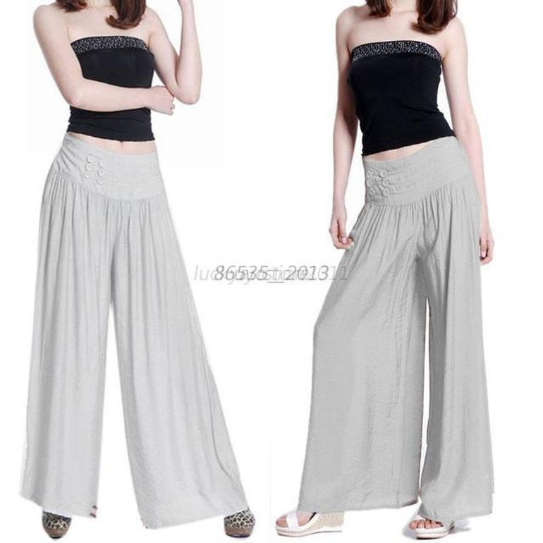 Casual Womens Elastic Waist Loose Long Culottes Wide Leg Pant Trouser Sweatpants