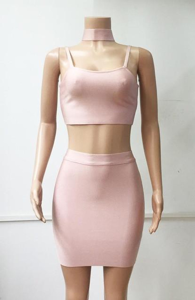 2017 new sexy women summer party bandage dresses 2 two pieces set halter sleeveless celebrity bodycon dress dropshipping MD582