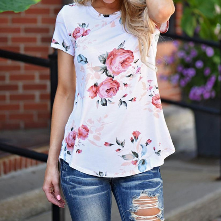 2017 Fashion Female Blouse Shirt Women Short Sleeve Flower Printed Blouse Casual Tops cool blouse women tops blusas blusa de fri
