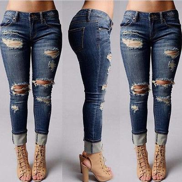 2016 new Women Denim Skinny Pants High Waist Boyfriend Ripped Jeans Elastic Slim Pencil Trousers