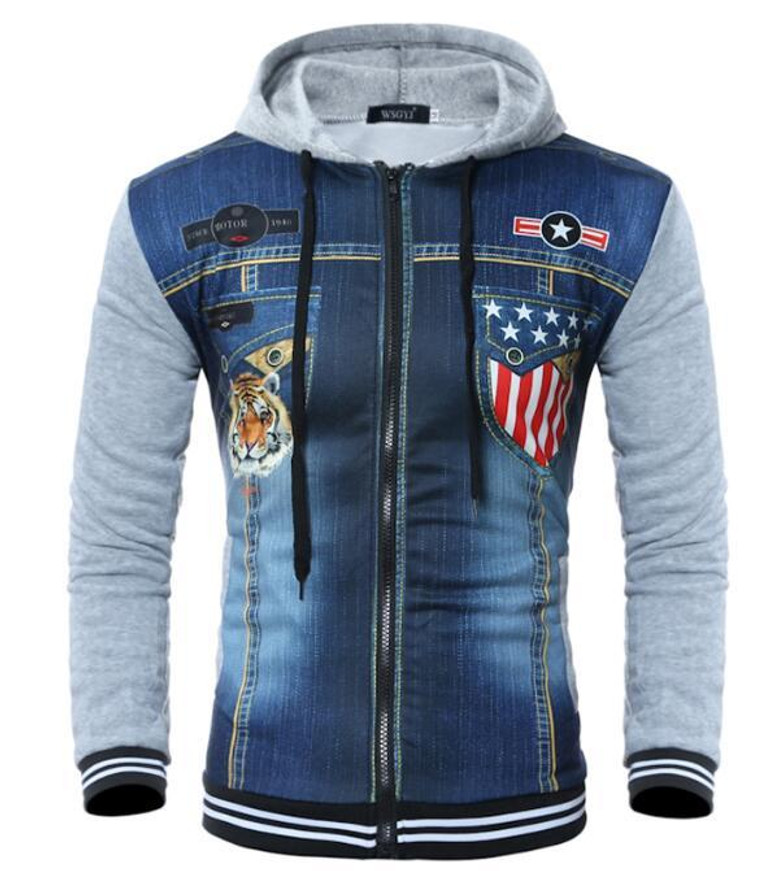 2017 Hoodies Men Sudaderas Hombre Hip Hop Mens Brand Tiger printing Hooded Zipper Hoodie Sweatshirt Slim Fit Men Hoody XXL