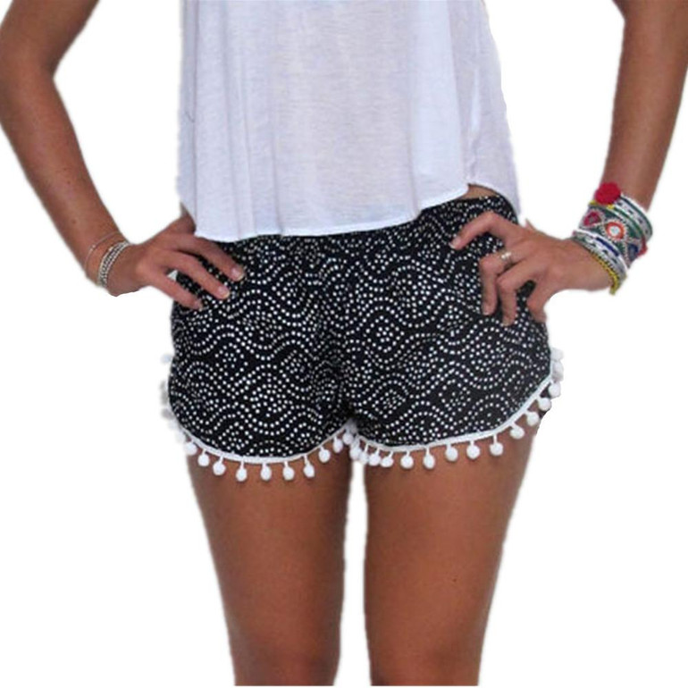 2016 Fashion Women BeachTassel Casual Cheap Elastic High Waist Floral Shorts Summer Style Pantalones Cortos Mujer Feminino