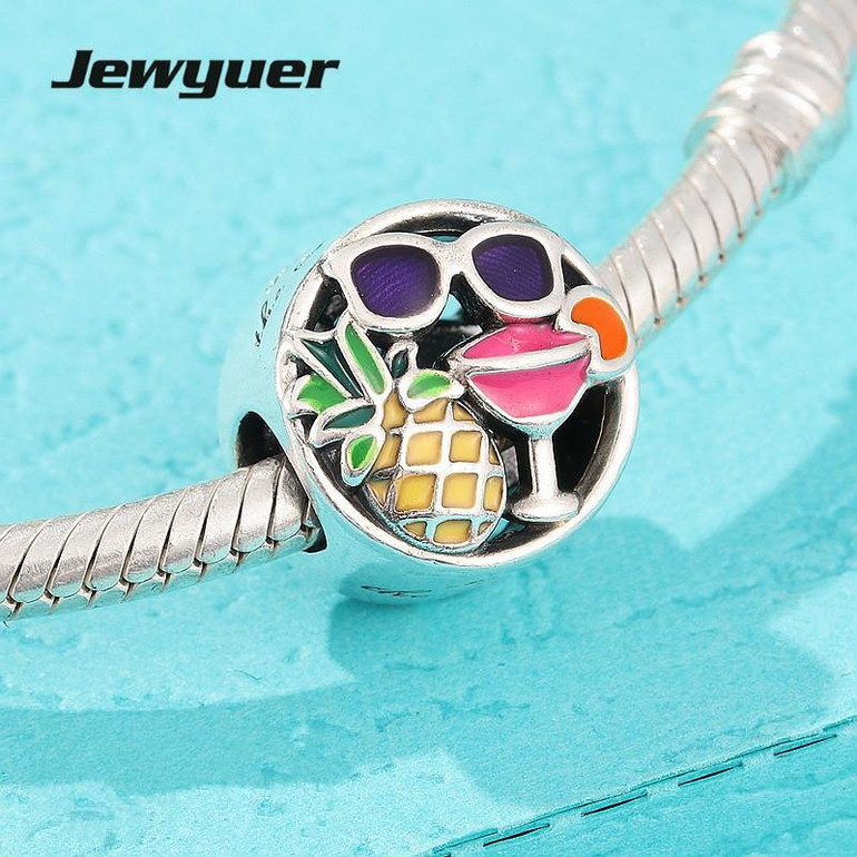 2017 New Summer collection Fun Mixed Enamel charms 925 sterling silver jewelry Fit charm beads bracelet DIY Jewyuer BE473