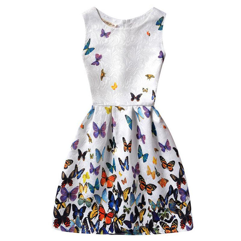 2017 New Summer Casual Dresses Women Sleeveless Vest Dress Lady Floral Print O Neck A Line Party Short Slim Dress Vestidos