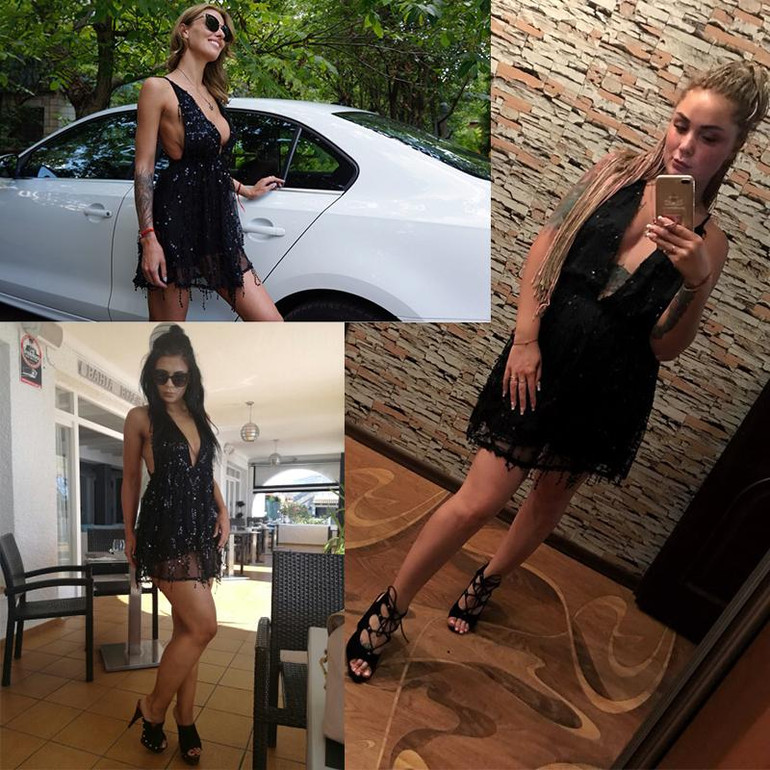 Reaqka sexy women sequined mini dress party 2017 New Arrivals Summer V neck black gold Halter clubwear sundress sequins factory