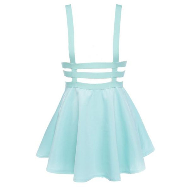 Retro Hollow Mini Skater Cute Women Suspender Clothes Straps High Waist Skirt